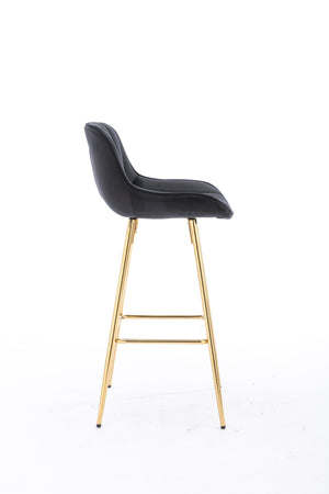 English Elm 26 Inch Set Of 2 Velvet Bar Stools With Golden Legs & Chrome Footrests – Chic & Comfortable Seating W124973004