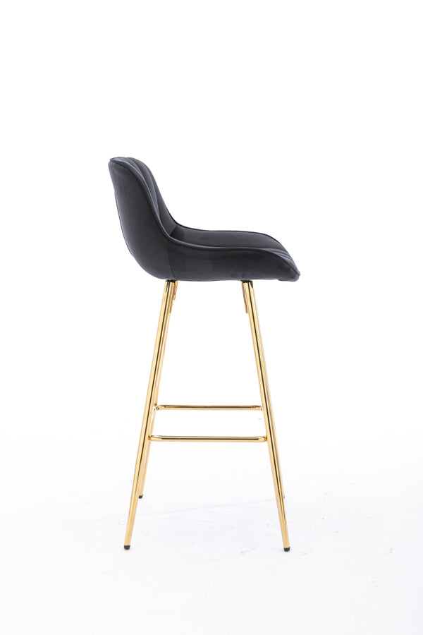 English Elm 26 Inch Set Of 2 Velvet Bar Stools With Golden Legs & Chrome Footrests – Chic & Comfortable Seating W124973004