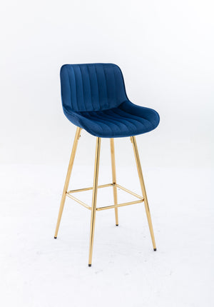 English Elm 26 Inch Set Of 2 Elegant Velvet Bar Stools With Gold Steel Frame, Plush Blue Design For Comfort W124973003