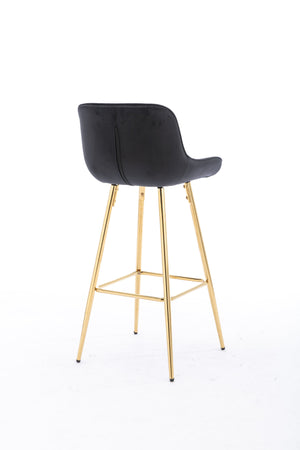 English Elm 26 Inch Set Of 2 Velvet Bar Stools With Golden Legs & Chrome Footrests – Chic & Comfortable Seating W124973004
