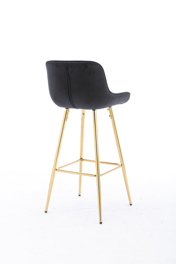 English Elm 26 Inch Set Of 2 Velvet Bar Stools With Golden Legs & Chrome Footrests – Chic & Comfortable Seating W124973004