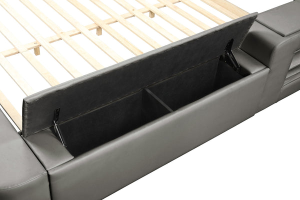 English Elm ZOYA King Bed Gray with Remote Massage Chaise, Bluetooth Speakers, USB Charging & Storage Drawers B009S01009