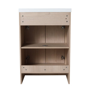 English Elm Freestanding Bathroom Vanity with Ceramic Sink, Soft-Close Doors, Adjustable Shelf, Water-Resist Finish W999S00060