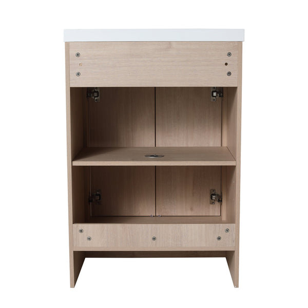 English Elm Freestanding Bathroom Vanity with Ceramic Sink, Soft-Close Doors, Adjustable Shelf, Water-Resist Finish W999S00060