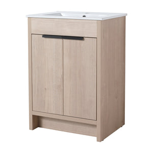English Elm Freestanding Bathroom Vanity with Ceramic Sink, Soft-Close Doors, Adjustable Shelf, Water-Resist Finish W999S00060