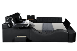 English Elm ZOYA King Bed Black — Smart Multifunctional Platform with Massage Chaise, Bluetooth, USB, Storage B009S01013