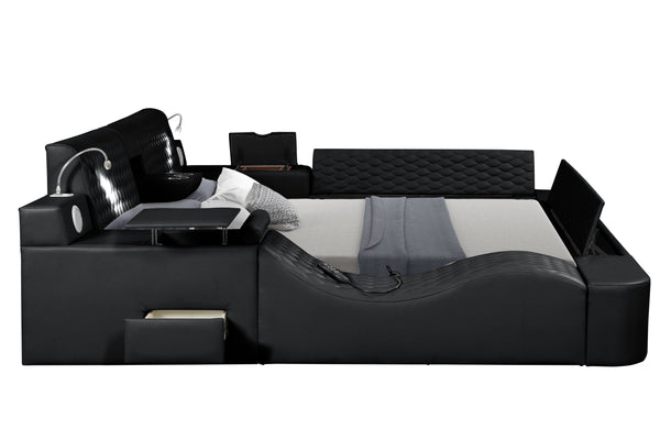 English Elm ZOYA Multifunctional King Bed with Massage, Bluetooth Speakers, USB Charging, Storage & Lights - Black B009S01669
