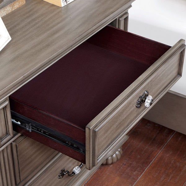 English Elm 1pc Nightstand Only Solid Wood 3-Drawer Traditional Nightstand with Antique Brass & Acrylic Accents Gray 32 L x 21 W x 29 H B01179795