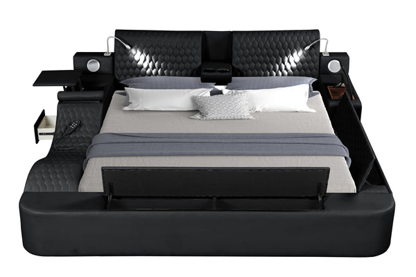 English Elm ZOYA Queen Bed Black with Remote Massage Chaise, Bluetooth Speakers, USB Charging & Storage drawers B009S01012