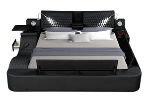 English Elm ZOYA Multifunctional King Bed with Massage, Bluetooth Speakers, USB Charging, Storage & Lights - Black B009S01669