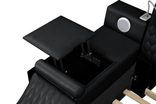 English Elm ZOYA Queen Bed Black with Remote Massage Chaise, Bluetooth Speakers, USB Charging & Storage drawers B009S01012