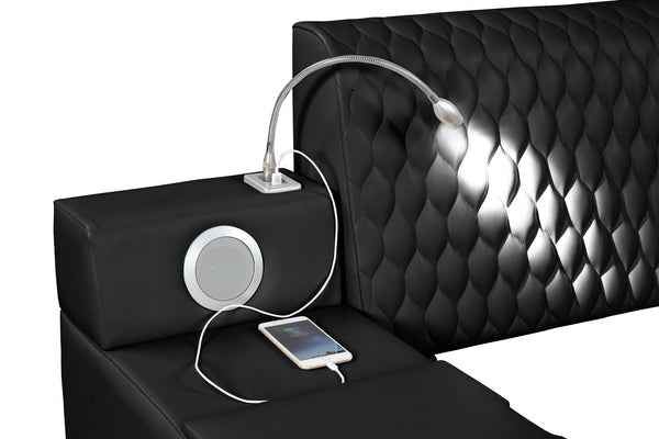 English Elm ZOYA King Bed Black — Smart Multifunctional Platform with Massage Chaise, Bluetooth, USB, Storage B009S01013