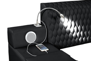 English Elm ZOYA Queen Bed Black with Remote Massage Chaise, Bluetooth Speakers, USB Charging & Storage drawers B009S01012