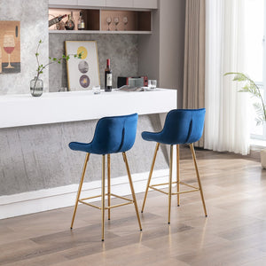 English Elm 26 Inch Set Of 2 Elegant Velvet Bar Stools With Gold Steel Frame, Plush Blue Design For Comfort W124973003