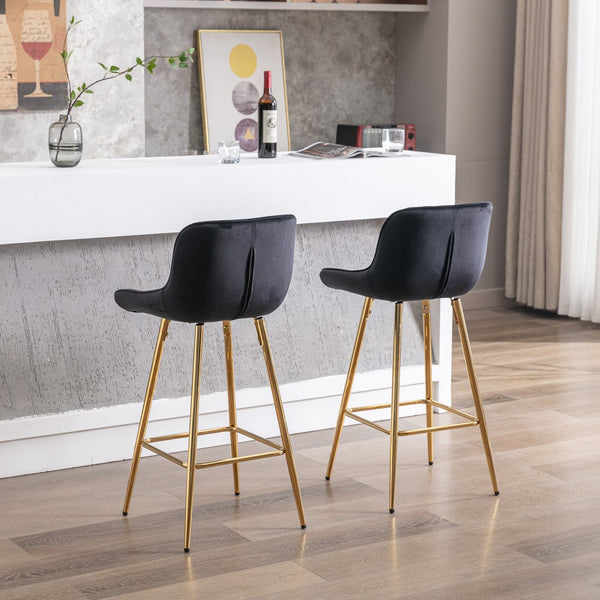 English Elm 26 Inch Set Of 2 Velvet Bar Stools With Golden Legs & Chrome Footrests – Chic & Comfortable Seating W124973004