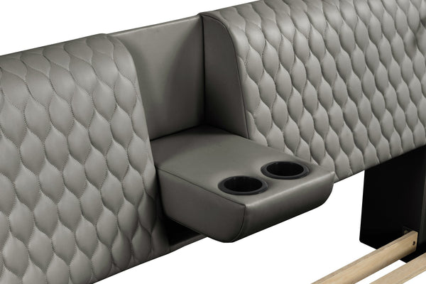 English Elm ZOYA King Bed Gray with Remote Massage Chaise, Bluetooth Speakers, USB Charging & Storage Drawers B009S01009