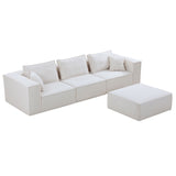 English Elm Modular Sectional Living Room Sofa Set, Modern Minimalist Style Couch With Ottoman and Reversible Chaise, L-Shape, White