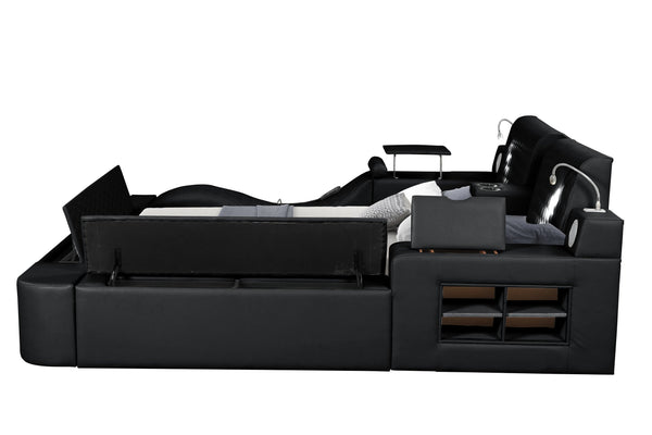 English Elm ZOYA Multifunctional King Bed with Massage, Bluetooth Speakers, USB Charging, Storage & Lights - Black B009S01669