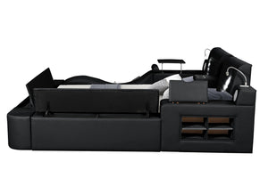 English Elm ZOYA Queen Bed Black with Remote Massage Chaise, Bluetooth Speakers, USB Charging & Storage drawers B009S01012