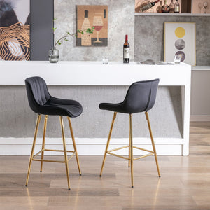English Elm 26 Inch Set Of 2 Velvet Bar Stools With Golden Legs & Chrome Footrests – Chic & Comfortable Seating W124973004