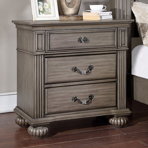 English Elm 1 Piece Nightstand Only Traditional Gray Solid Wood 3-Drawers Ball Bearing Metal Glides Antique Brass Handles W/ Acrylic Accent Bedroom Furniture