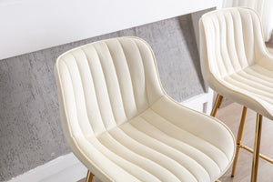English Elm 26 Inch Set Of 2 Cream Velvet Bar Stools With Golden Legs & Chrome Footrest For Elegant Dining W124973005