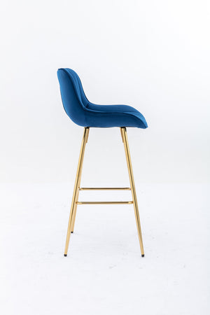 English Elm 26 Inch Set Of 2 Elegant Velvet Bar Stools With Gold Steel Frame, Plush Blue Design For Comfort W124973003