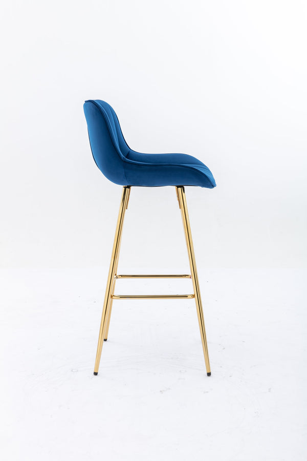 English Elm 26 Inch Set Of 2 Elegant Velvet Bar Stools With Gold Steel Frame, Plush Blue Design For Comfort W124973003