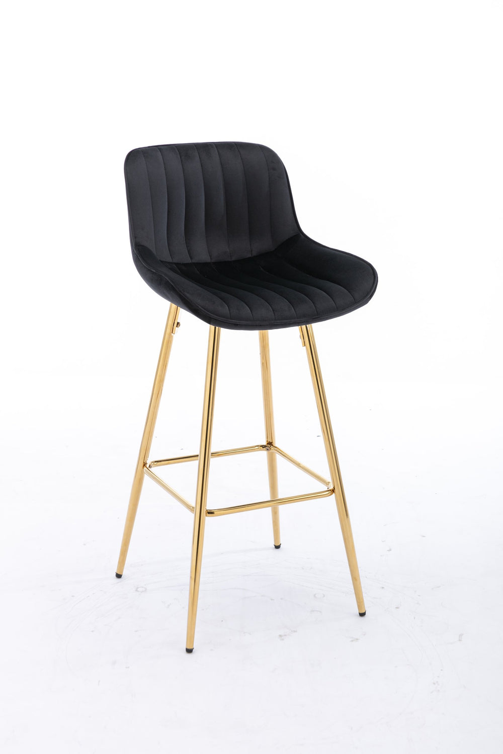 English Elm 26 Inch Set Of 2 Velvet Bar Stools With Golden Legs & Chrome Footrests – Chic & Comfortable Seating W124973004