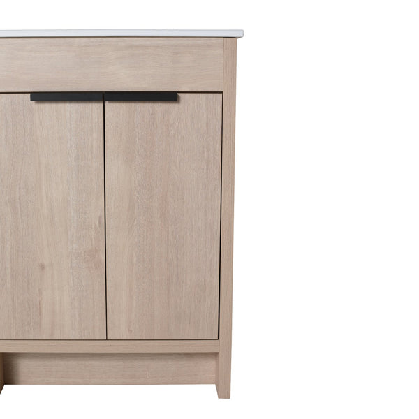 English Elm Freestanding Bathroom Vanity with Ceramic Sink, Soft-Close Doors, Adjustable Shelf, Water-Resist Finish W999S00060