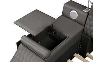 English Elm ZOYA King Bed Gray with Remote Massage Chaise, Bluetooth Speakers, USB Charging & Storage Drawers B009S01009