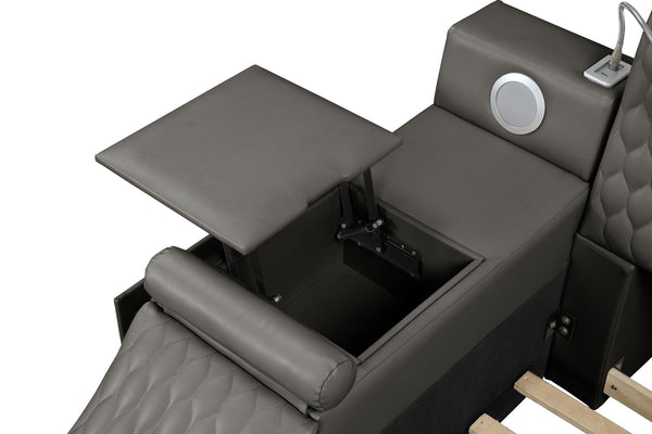 English Elm ZOYA Ultra-Modern Queen Bed with Massage Chaise, Bluetooth Speakers, USB Charging & Storage Gray B009S01666