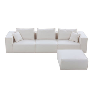 English Elm Modular Sectional Living Room Sofa Set, Modern Minimalist Style Couch With Ottoman and Reversible Chaise, L-Shape, White