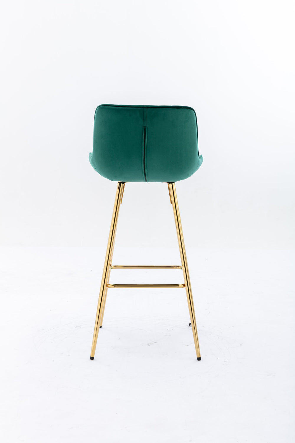 English Elm 26 Inch Set Of 2 Green Velvet Bar Stools With Chrome Footrest & Golden Legs For Modern Spaces W124973002