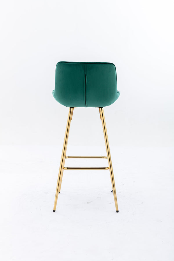 English Elm 26 Inch Set Of 2 Green Velvet Bar Stools With Chrome Footrest & Golden Legs For Modern Spaces W124973002