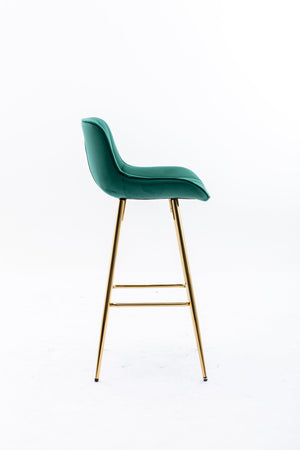 English Elm 26 Inch Set Of 2 Green Velvet Bar Stools With Chrome Footrest & Golden Legs For Modern Spaces W124973002