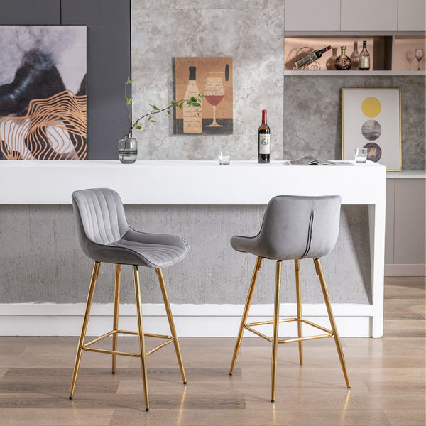English Elm 26 Inch Set Of 2 Elegant Velvet Bar Stools With Golden Legs & Chrome Footrest For Modern Spaces W124973006
