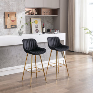 English Elm 30 Velvet Counter Stools Set of 2 with Chrome Footrest and Gold Legs — Plush Upholstery, Modern Chic Black W124972998
