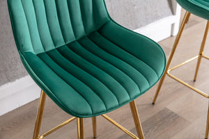 English Elm 26 Inch Set Of 2 Green Velvet Bar Stools With Chrome Footrest & Golden Legs For Modern Spaces W124973002