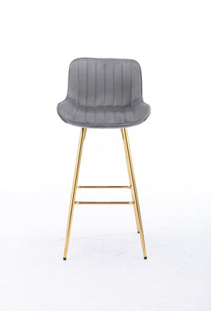 English Elm 26 Inch Set Of 2 Elegant Velvet Bar Stools With Golden Legs & Chrome Footrest For Modern Spaces W124973006