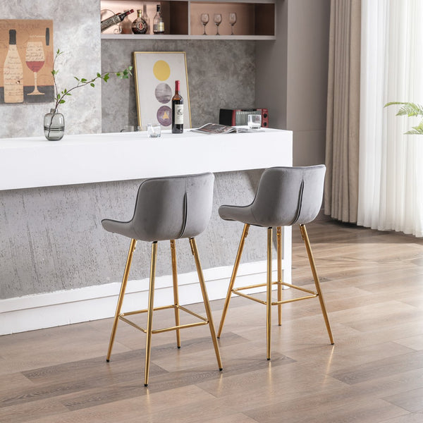 English Elm 26 Inch Set Of 2 Elegant Velvet Bar Stools With Golden Legs & Chrome Footrest For Modern Spaces W124973006