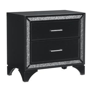English Elm Glamourous Black Pearl Nightstand with Silver Glitter Trim, 2 Drawers, Faux Crystal Pulls, Modern B01179875