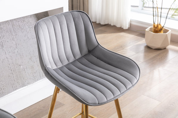 English Elm 26 Inch Set Of 2 Elegant Velvet Bar Stools With Golden Legs & Chrome Footrest For Modern Spaces W124973006
