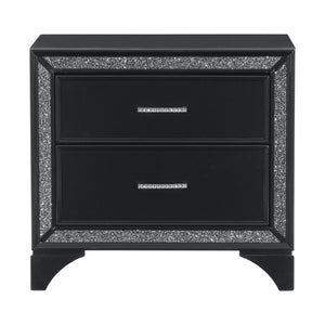 English Elm Glamourous Black Pearl Nightstand with Silver Glitter Trim, 2 Drawers, Faux Crystal Pulls, Modern B01179875