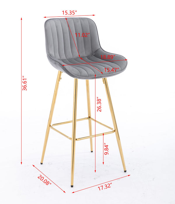English Elm 26 Inch Set Of 2 Elegant Velvet Bar Stools With Golden Legs & Chrome Footrest For Modern Spaces W124973006