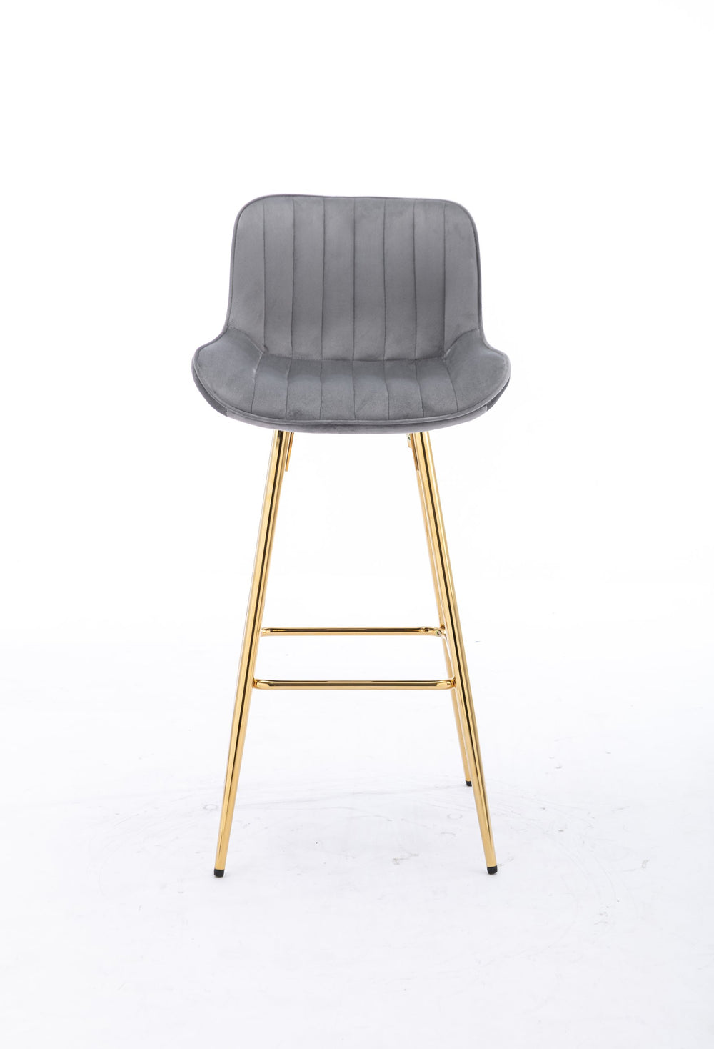 English Elm 30 Inch Set Of 2 Gray Velvet Bar Stools With Golden Legs & Chrome Footrest For Modern Spaces W124973001