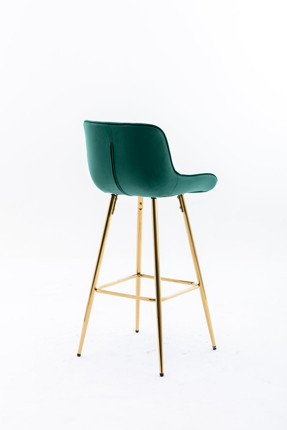 English Elm 26 Inch Set Of 2 Green Velvet Bar Stools With Chrome Footrest & Golden Legs For Modern Spaces W124973002