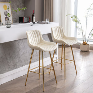 English Elm 30 Velvet Counter Stools Set of 2 with Chrome Footrest and Gold Legs — Plush Upholstery, Modern Chic Cream W124972999