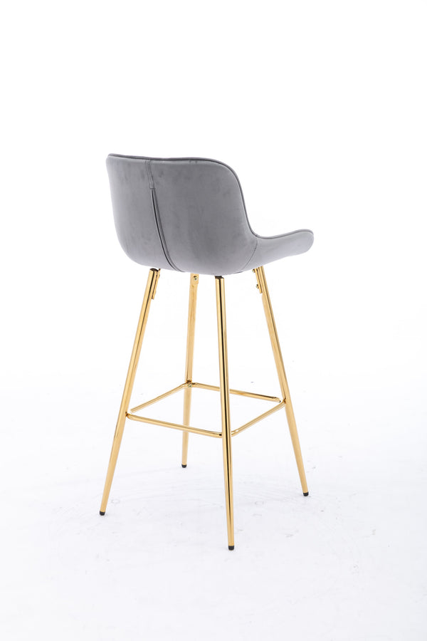 English Elm 26 Inch Set Of 2 Elegant Velvet Bar Stools With Golden Legs & Chrome Footrest For Modern Spaces W124973006
