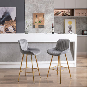 English Elm 26 Inch Set Of 2 Elegant Velvet Bar Stools With Golden Legs & Chrome Footrest For Modern Spaces W124973006